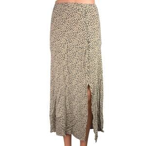 American Eagle Cream Black Animal Leopard Silk Satin Slit Midi Skirt XL